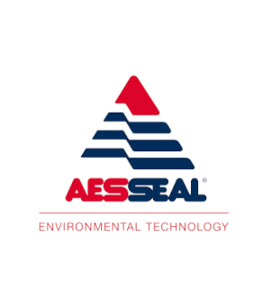 AESSEAL logo featuring a stylized triangular design with alternating red and blue stripes and a solid red apex. Below the triangle, the text “AESSEAL” appears in bold red and blue letters, and underneath is the tagline “ENVIRONMENTAL TECHNOLOGY” in red uppercase letters.
