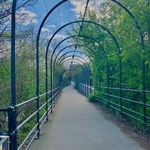 Five Weirs Walk bridge on a sunny day.