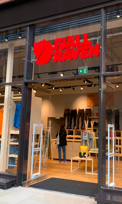 The entrance to the Fjallraven  store in Sheffield.