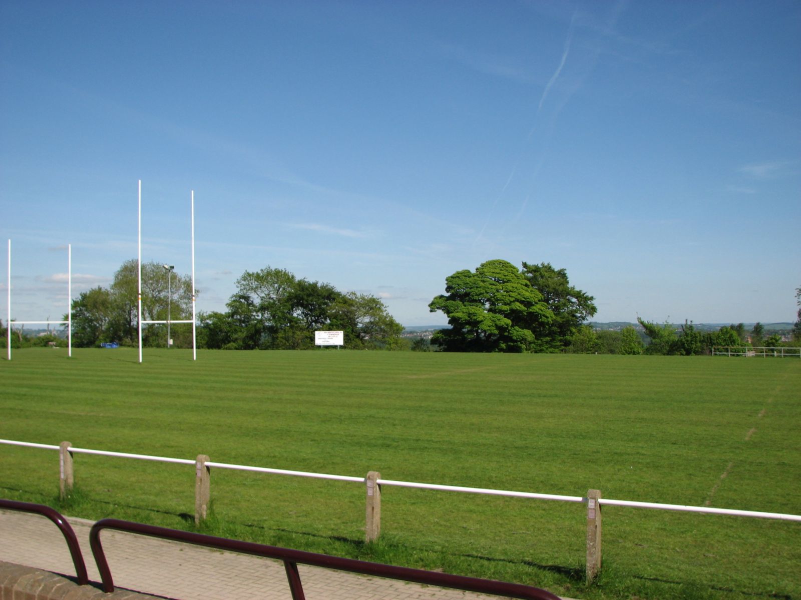 The pitch at the Sheffield Tigers RUFC grounds, as seen from the stands.