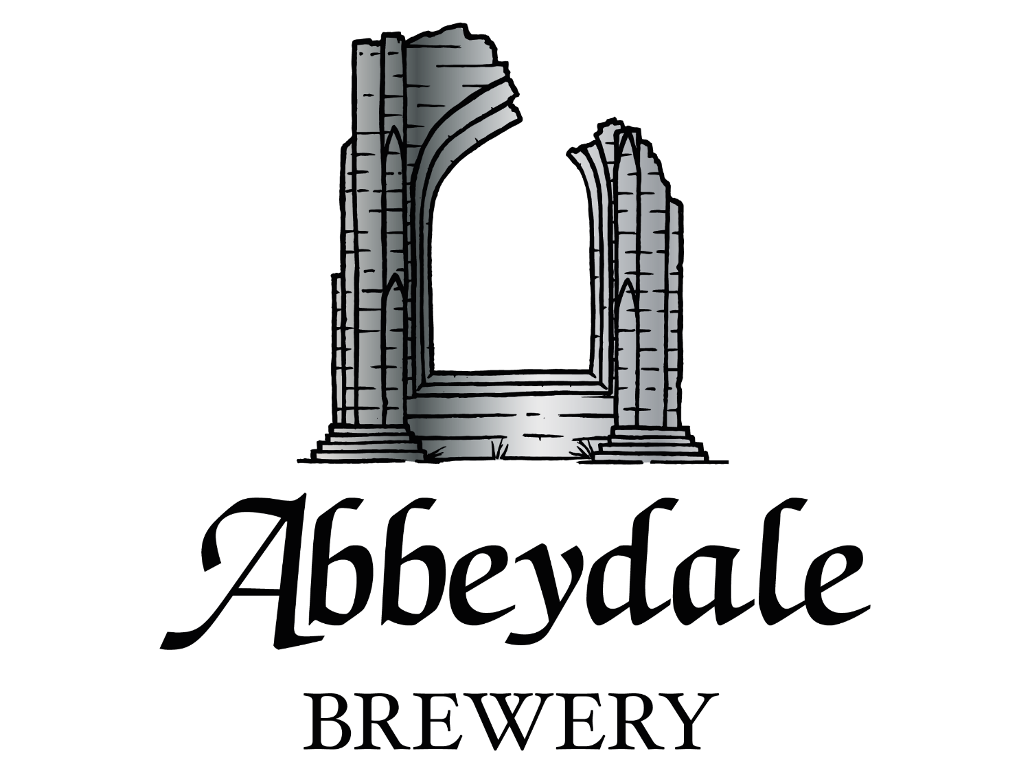 Logo of Abbeydale Brewery featuring an illustration of a stone archway in ruins, with the words ‘Abbeydale’ in a large, stylised serif font below and ‘Brewery’ in smaller uppercase letters underneath.