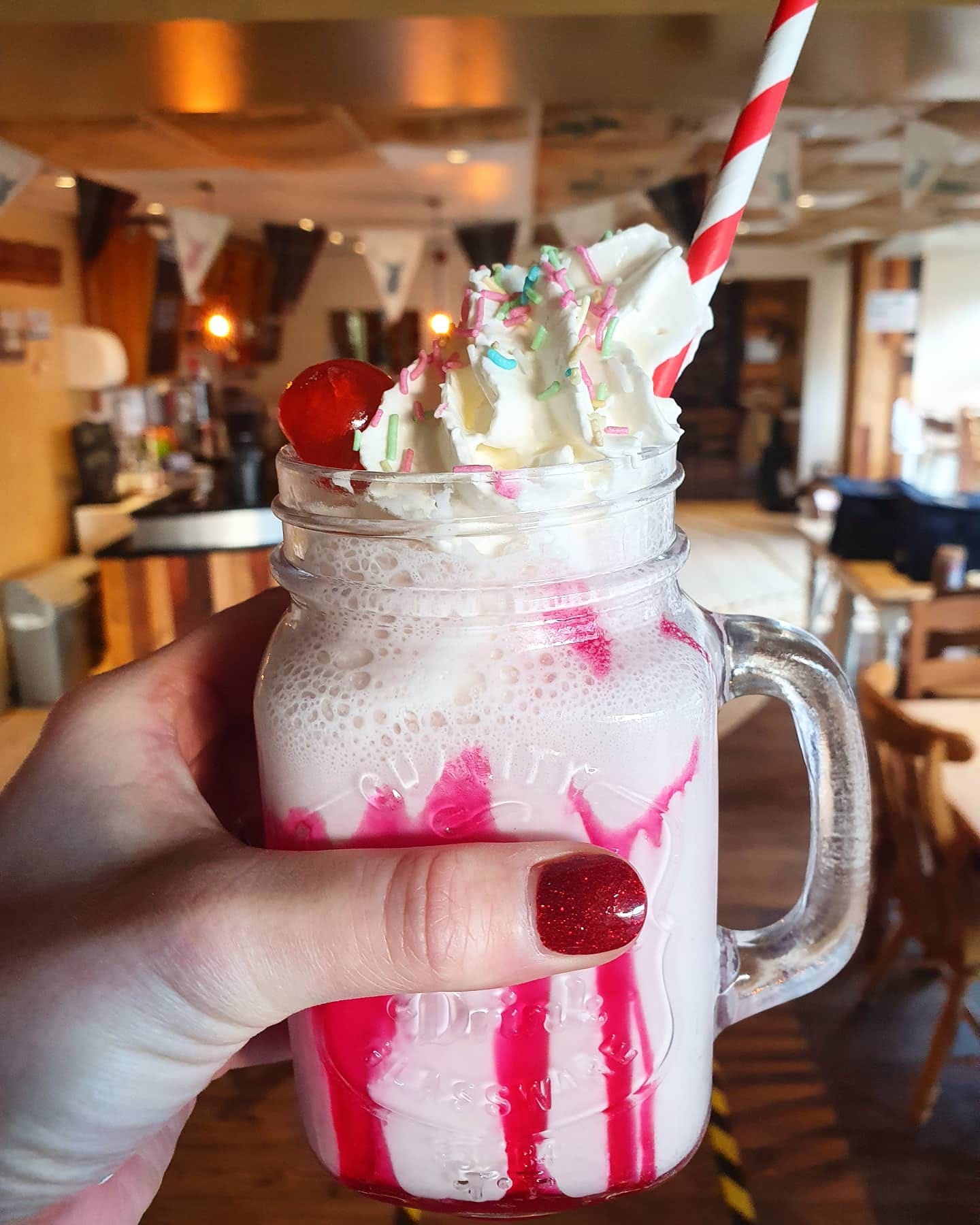 A raspberry milkshake at The Cabin.