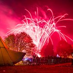 The Glass House and the Sheffield Botanical Gardens are lit up by a huge display of colourful lights.