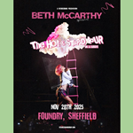 Tour poster featuring Beth McCarthy climbing up a rope ladder towards a cloud.