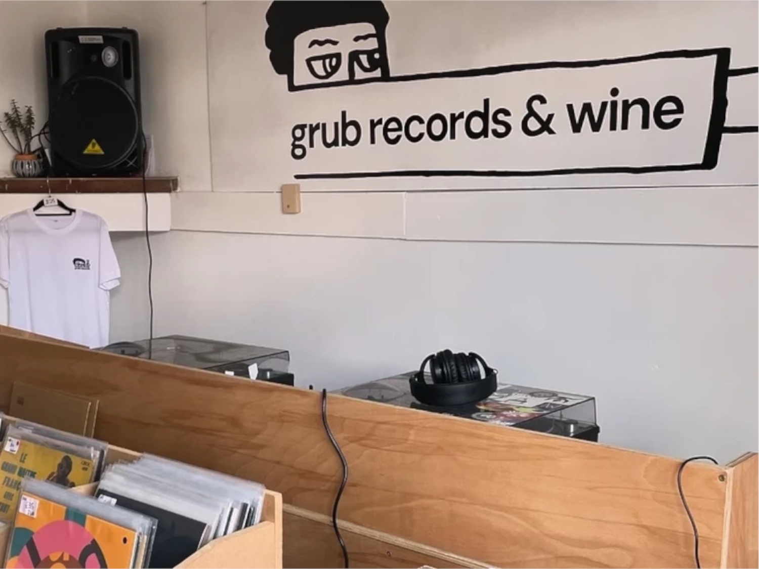 The interior of Grub Records, with LP racks lining the walls.