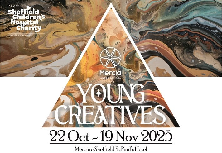 Poster for the event with the details overlaid on some marbling.