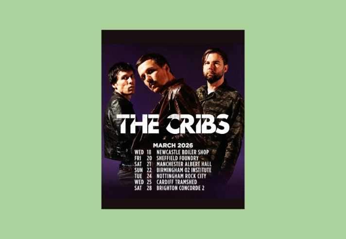 Poster for The Cribs gig at the Foundry with a picture of the band.