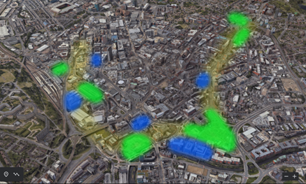 Innovation Spine heatmap overlay of the city centre