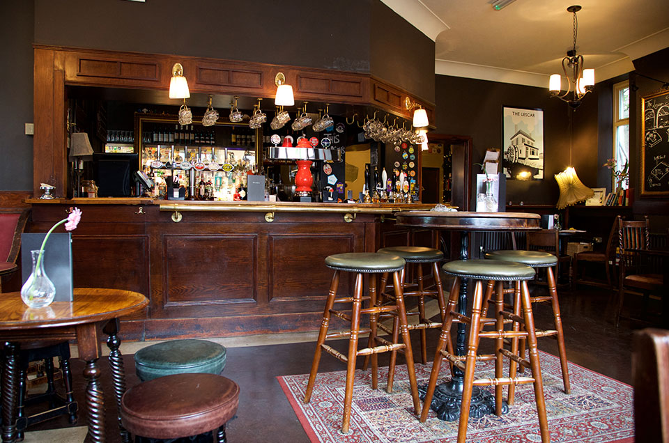 The well-stocked bar at The Lescar.