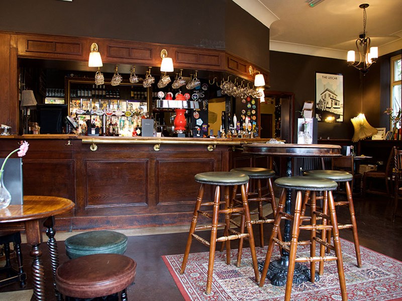 The well-stocked bar at The Lescar.