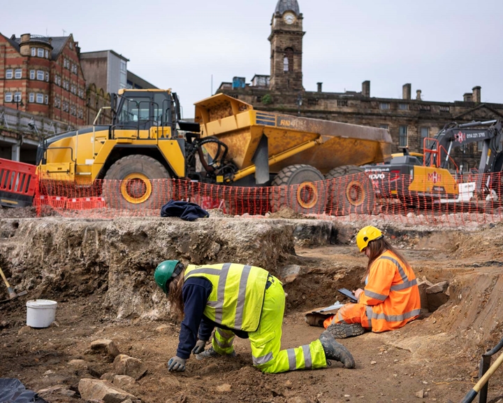 Archaeologists Investigate And Record The Moat at the site of Sheffield Castle.