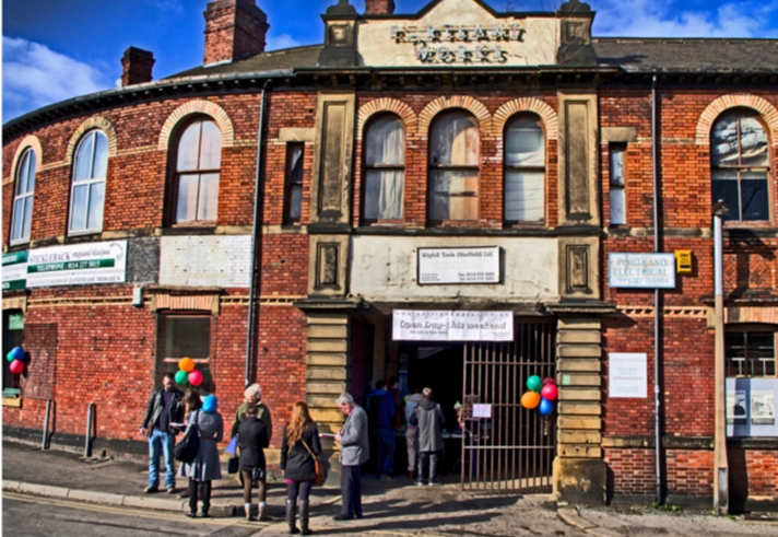 The exterior of Portland Works.