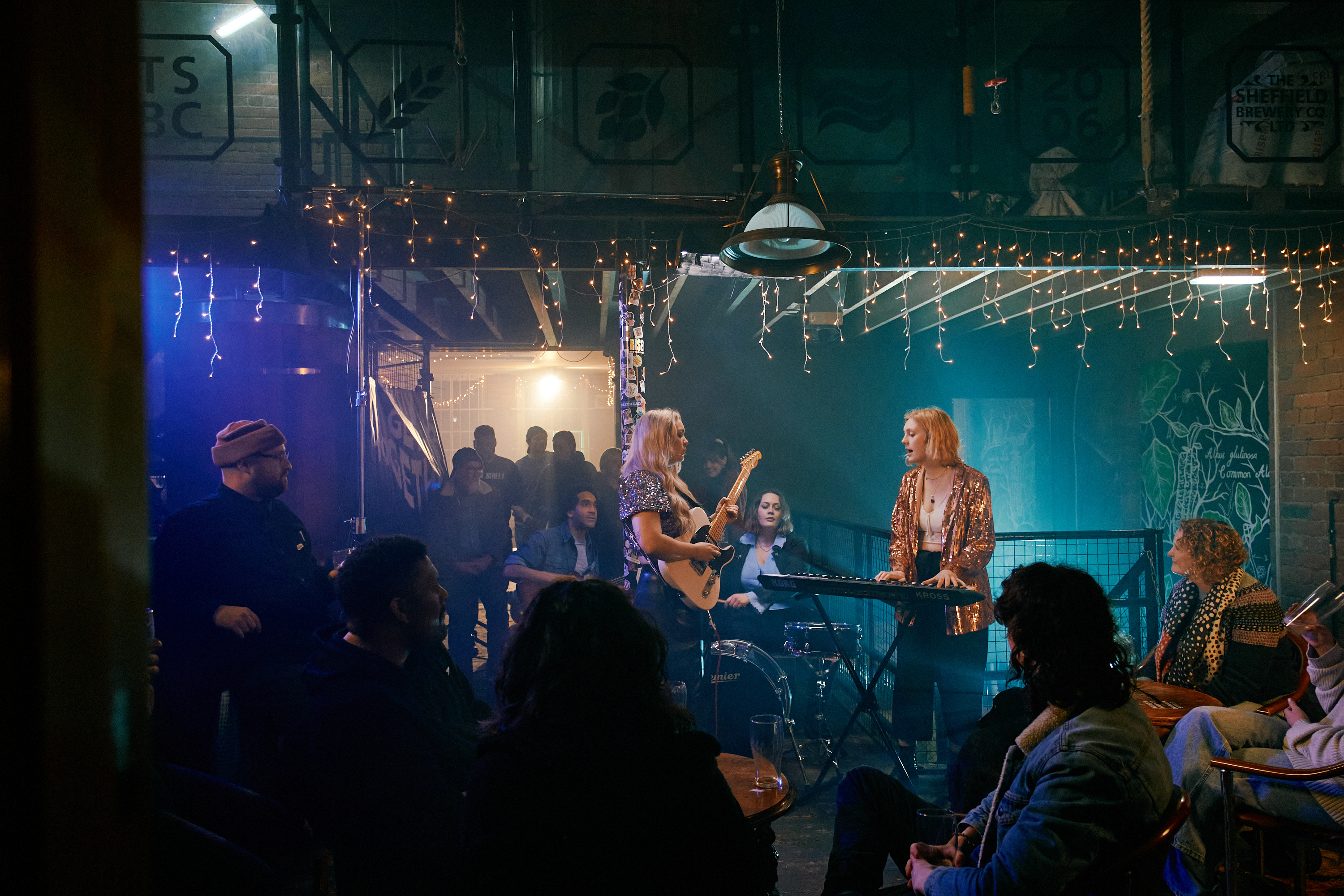 A band plays live at Yellow Arch in Sheffield.