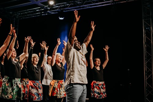 Crowds enjoy a performance at Migration Matters festival 2019
