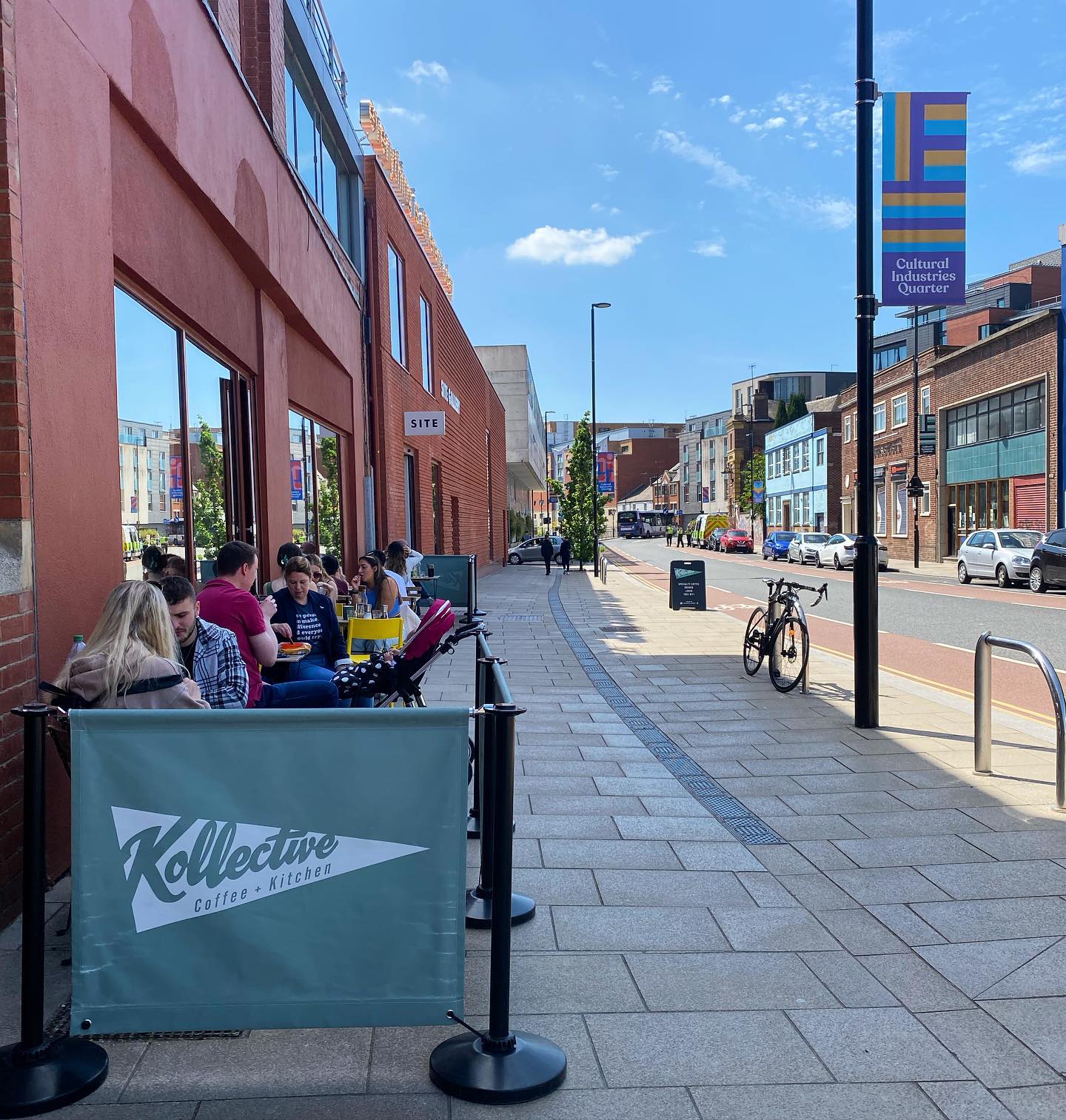 Outdoor seating at the front of Kollective Kitchen.