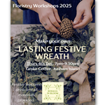 Poster for the event with a close-up of a person making a Christmas wreath.