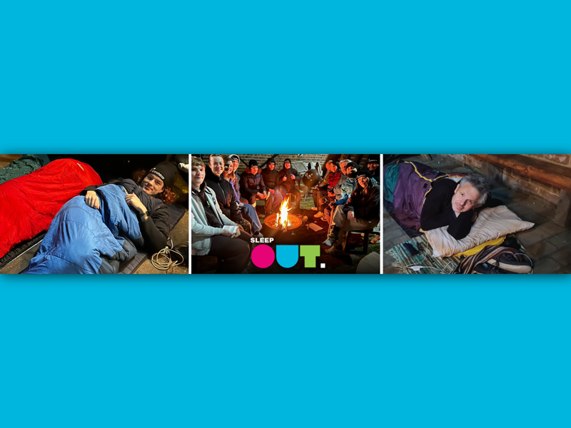 A collage of three images of people sleeping rough for a Roundabout fundraising Sleep Out event.