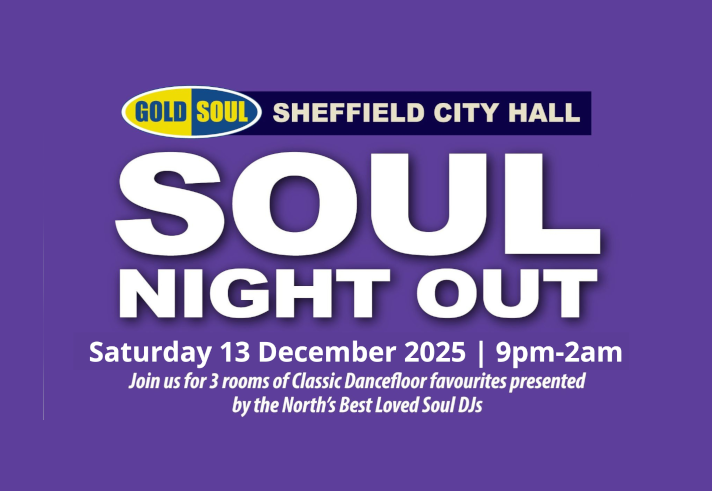 Promotional poster with all the details of the event in white text over a purple background.