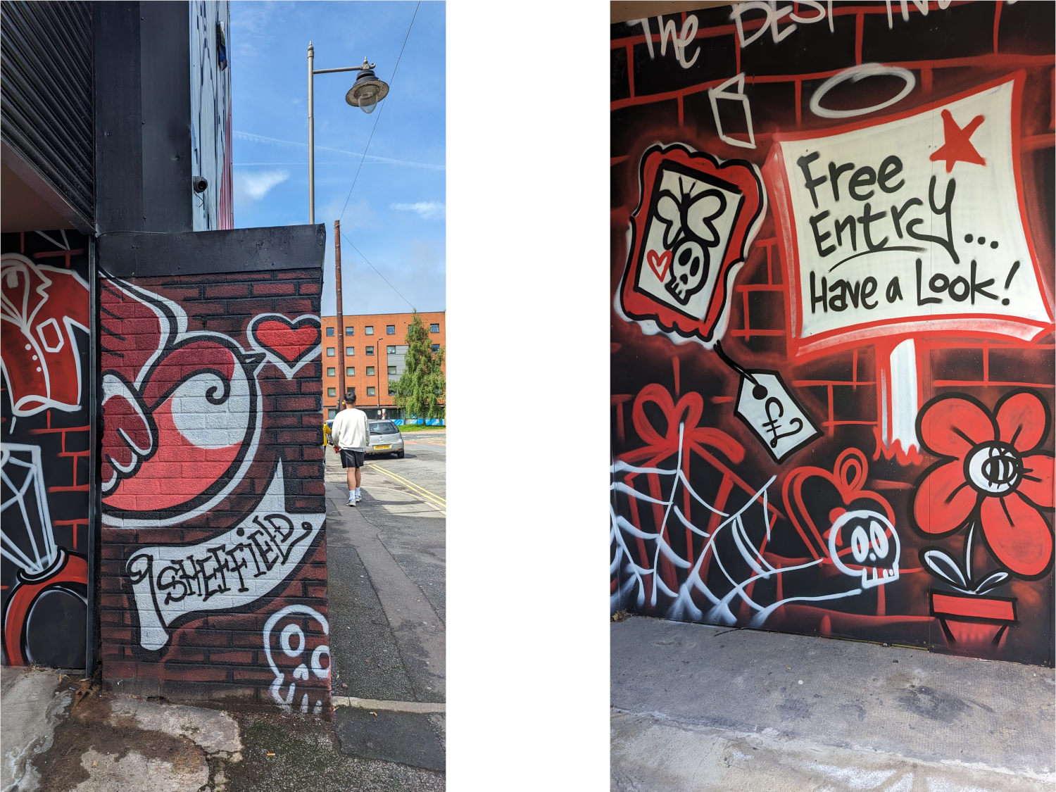 Murals in a 50s style on the outside of the Red Brick Market.