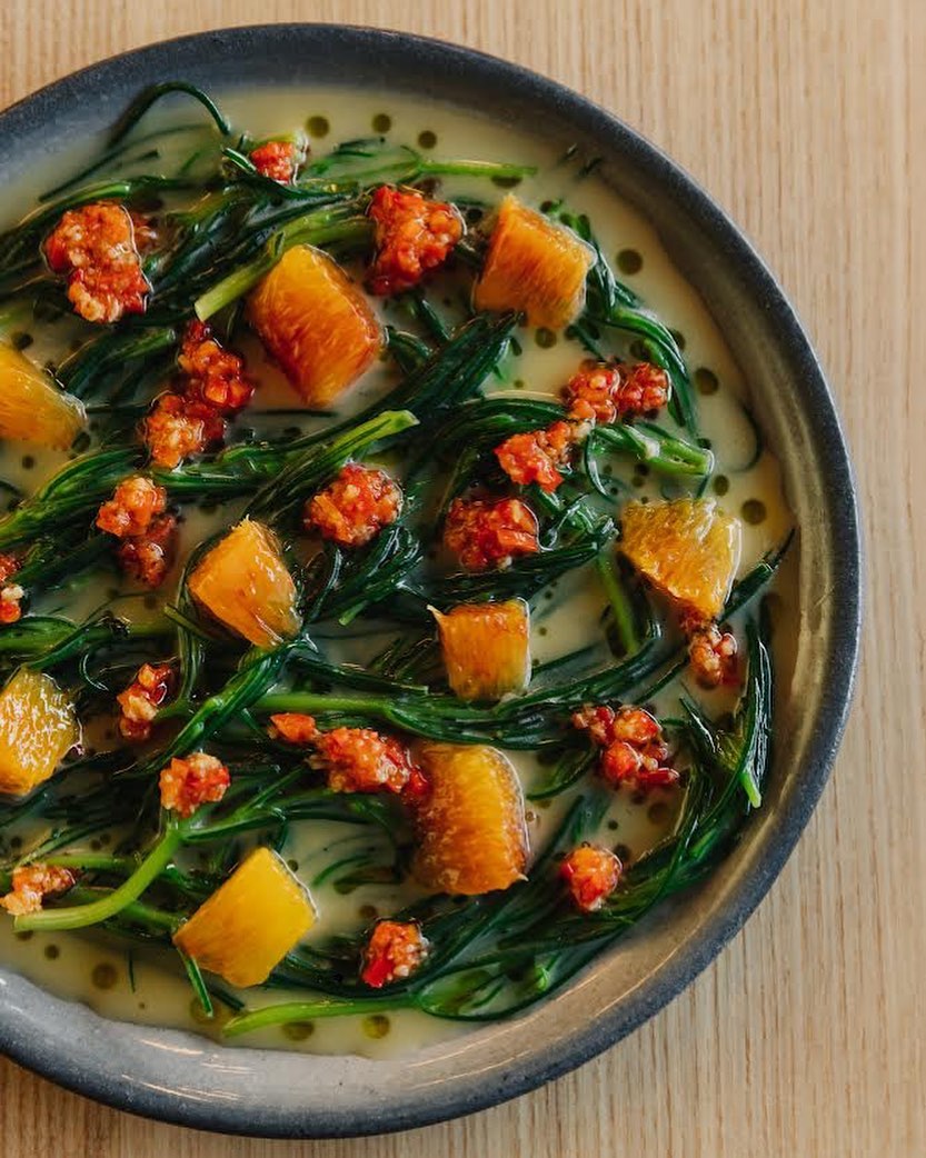 An overhead view of  a bowl of soup.
