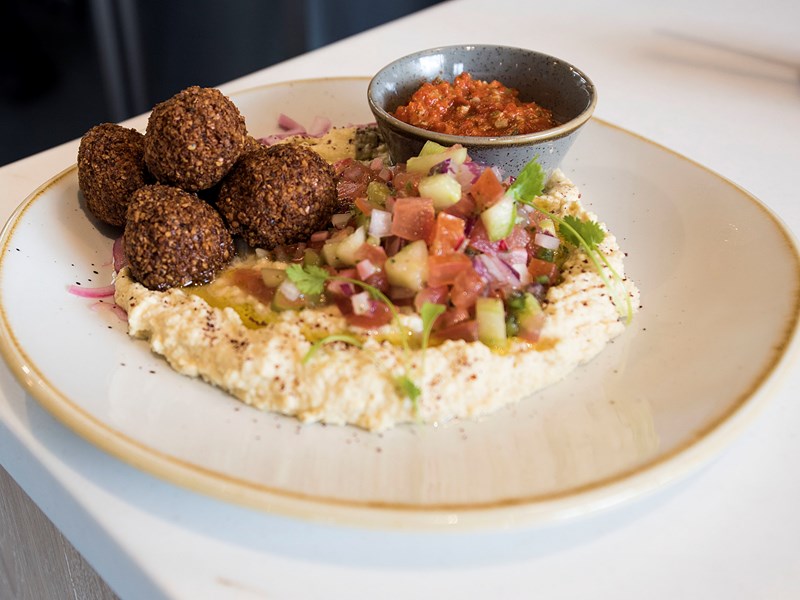 Food on a white plate at South Street Kitchen.