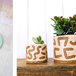Images (L-R): Red Paper House, Scallop Bunting Wooden Necklace © Amy Hall; Rainbow Wares by Hannah Weber, Small and Medium Oat Succulent Planters © Hannah Weber; Karoline Rerrie, Tulips screen print © Karoline Rerrie