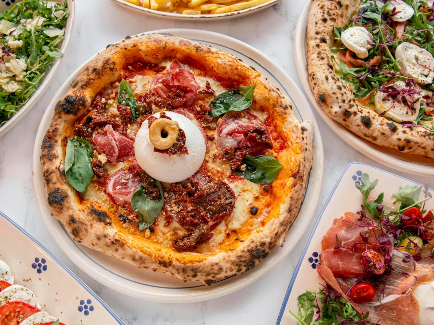 A selection of pizzas at Paesani 