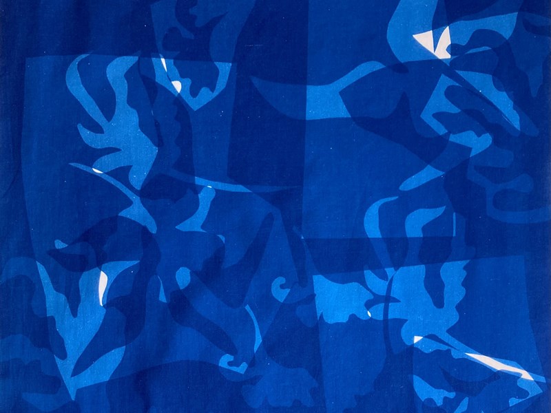 An abstract painting, predominantly in shades of blue, by Natalie Finnemore.