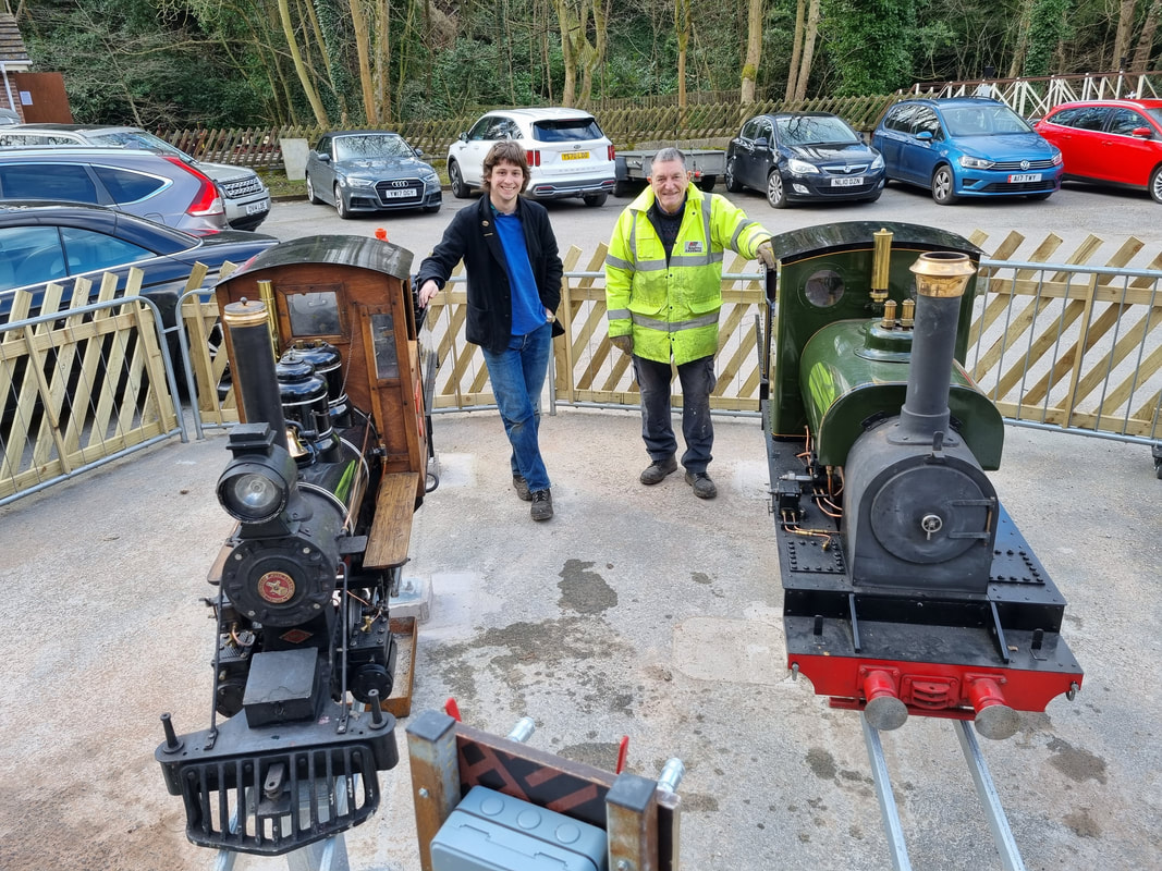 Two locomotives at the Abbeydale Miniature Railway.