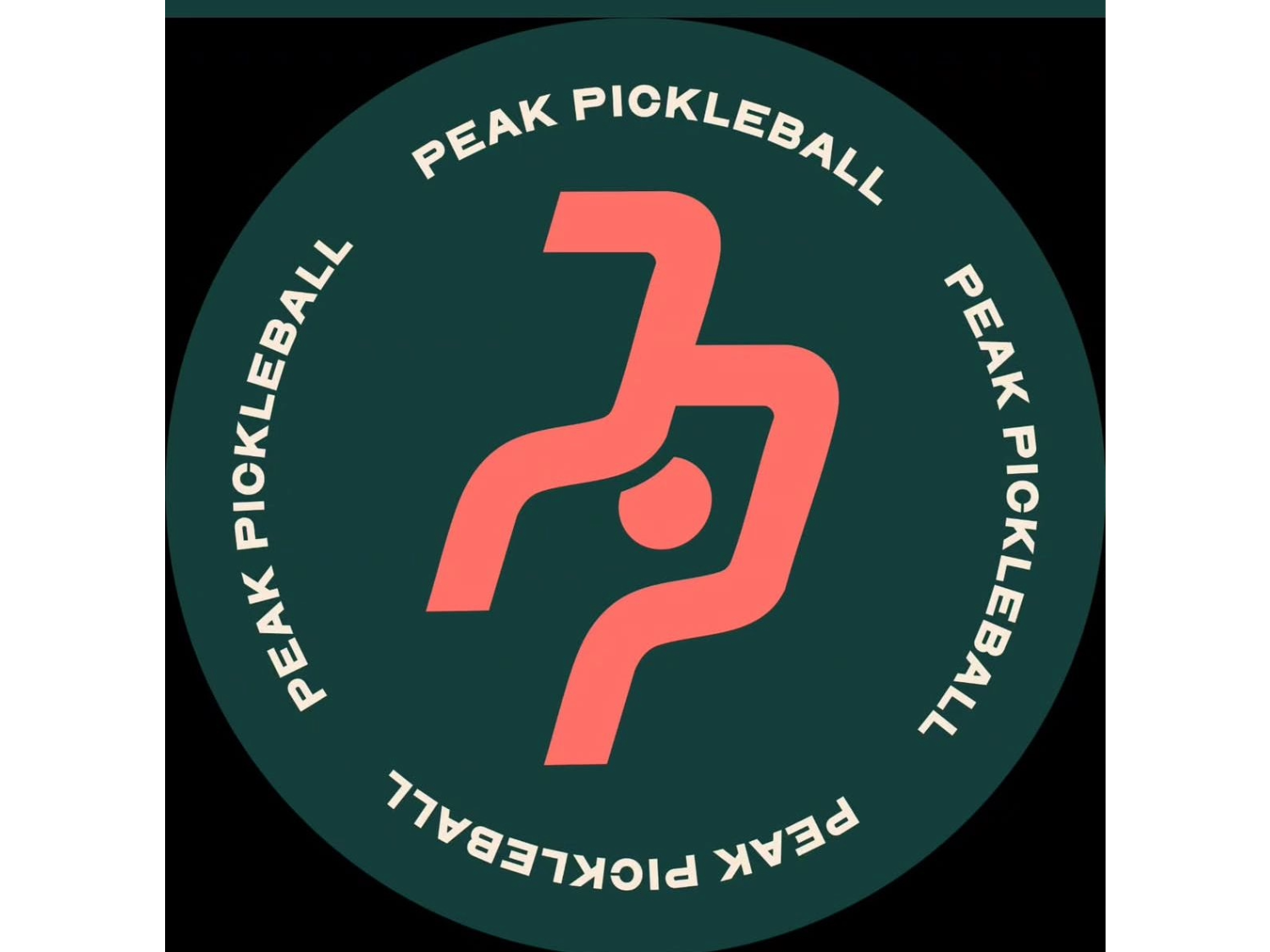 The Peak Pickleball logo, a green circle with a styalized 'PP' in the centre, in pink. The words Peak Pickleball are written around the edges of the circle 4 times, in white.
