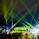 The Glass House and the Sheffield Botanical Gardens are lit up by a huge display of colourful lights.