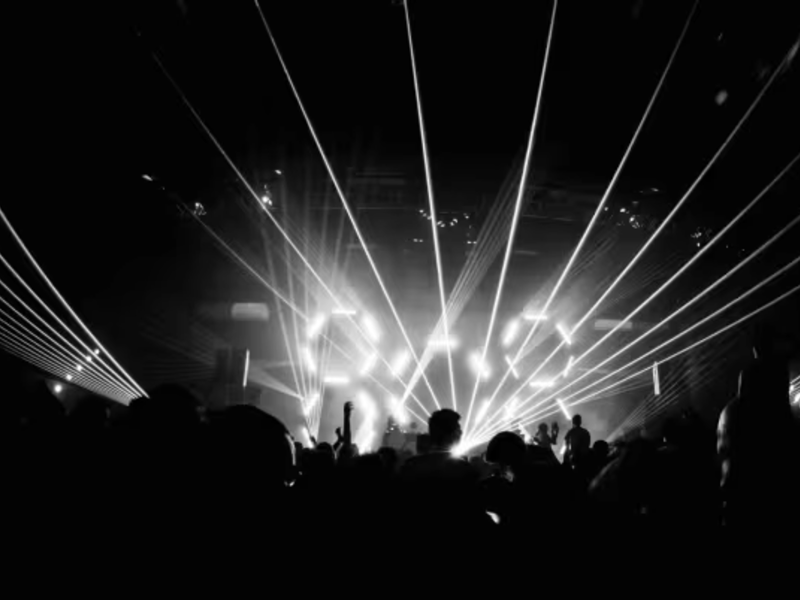 People dancing at a concert.