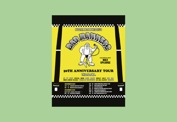 Poster for the Bad Manners gig at the Foundry featuring the iconic Buster Bloodvessal cartoon character.