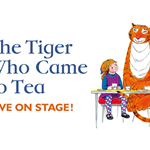 The classic illustration from the cover of the book 'The Tiger Who Came To Tea'.