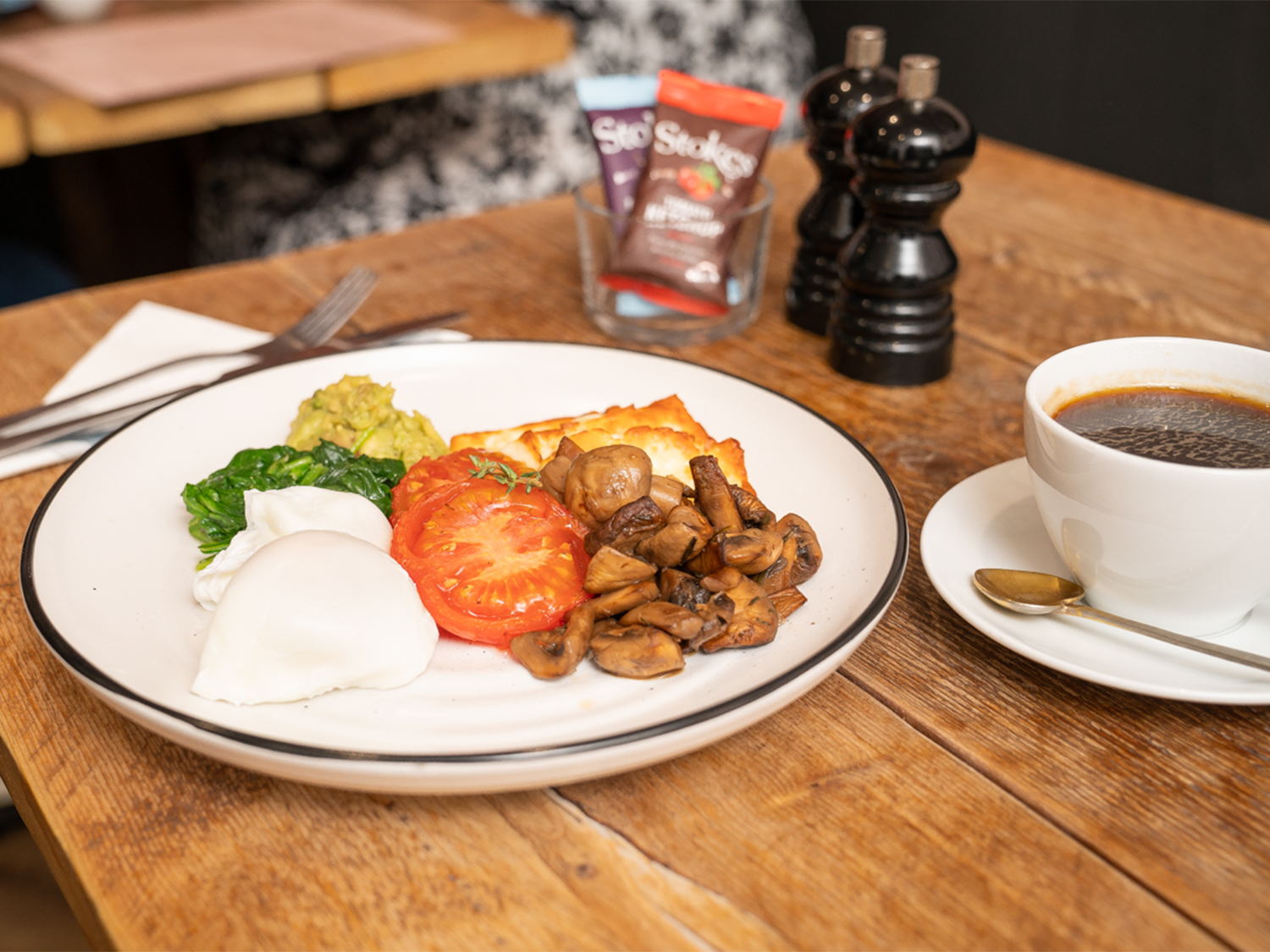 An English breakfast and a cup of coffee.