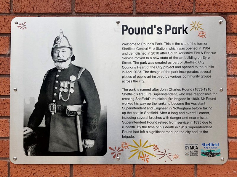 The plaque at Pound's Park.