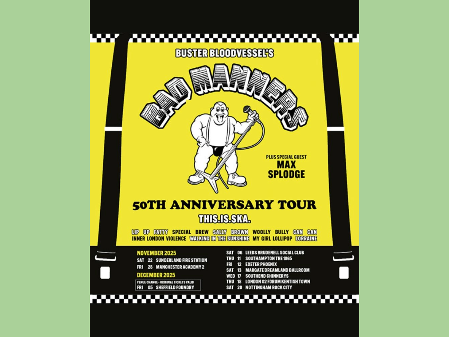 Poster for the Bad Manners gig at the Foundry featuring the iconic Buster Bloodvessal cartoon character.