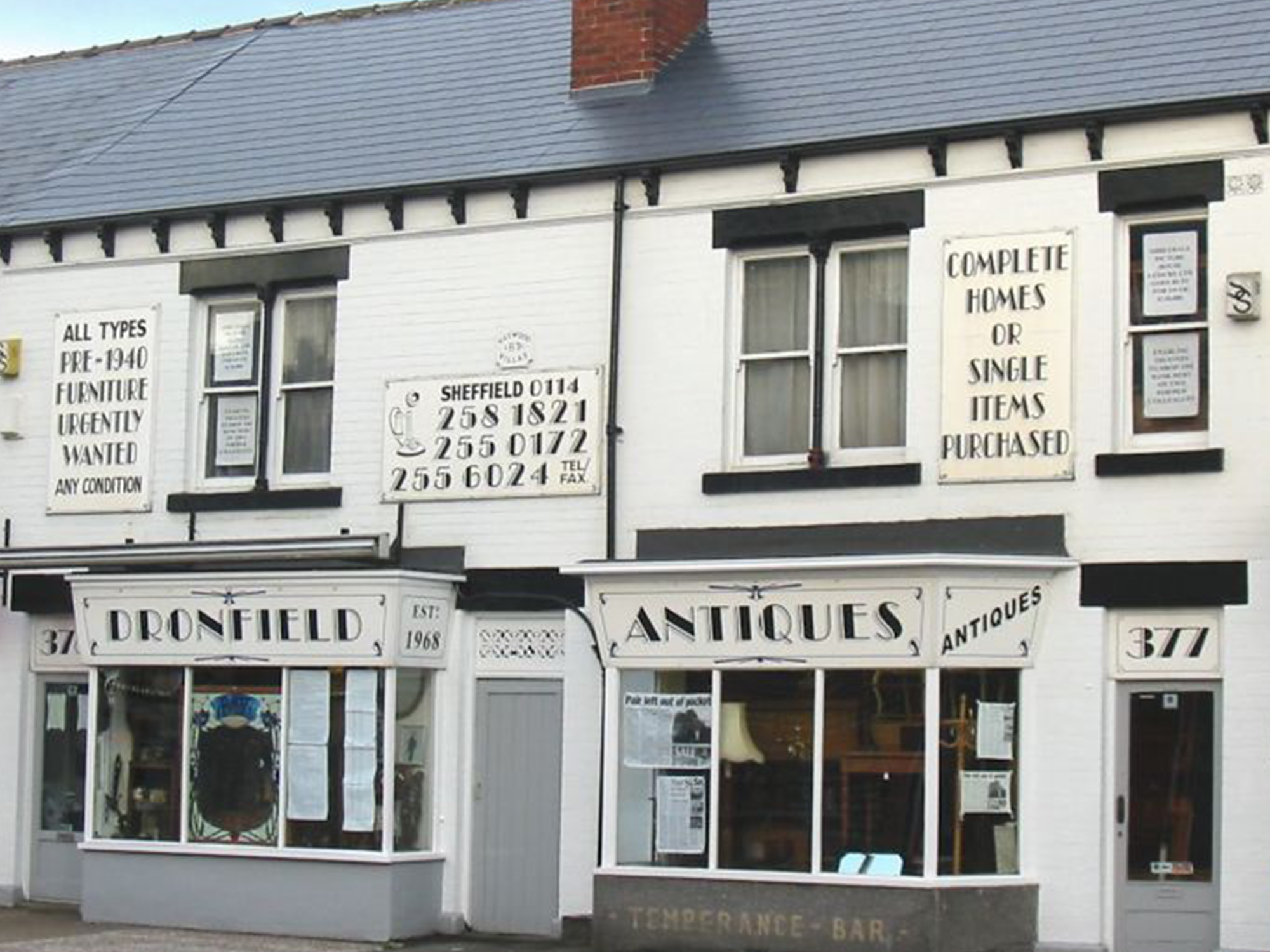 The exterior of Dronfield Antiques Of Sheffield.