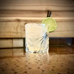 A cocktail sat on a table.