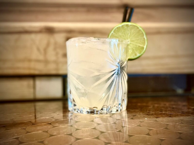 A cocktail sat on a table.