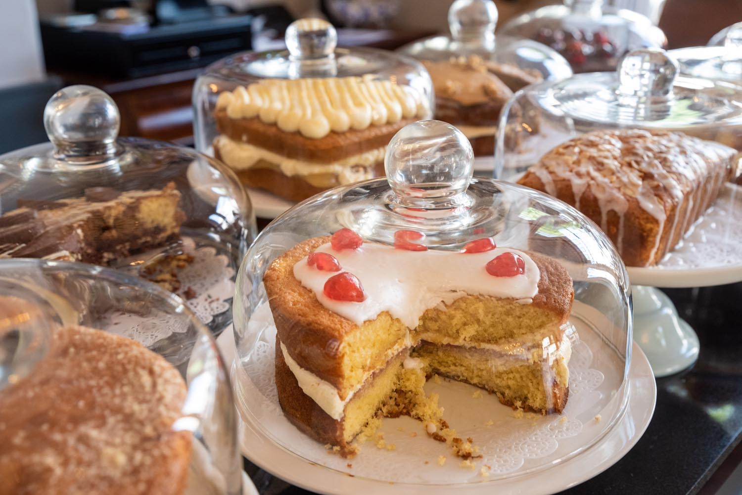 Cakes on display at Jameson's Tea Room.