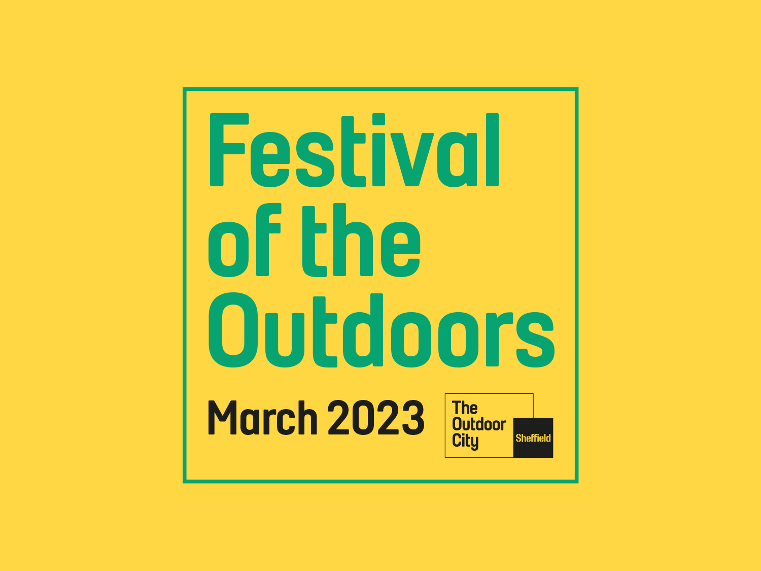 The Festival of the Outdoors logo on a bright yellow background.