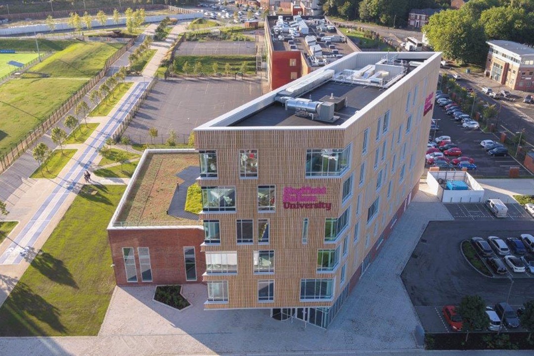 An aerial view of the The Advanced Wellbeing Research Centre (AWRC) building.