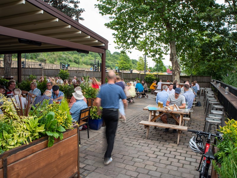 The terrace / beer garden at The Riverside Kelham.