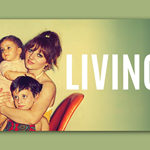 A woman, looking straight at the camera, sits on on chair holding two small children.