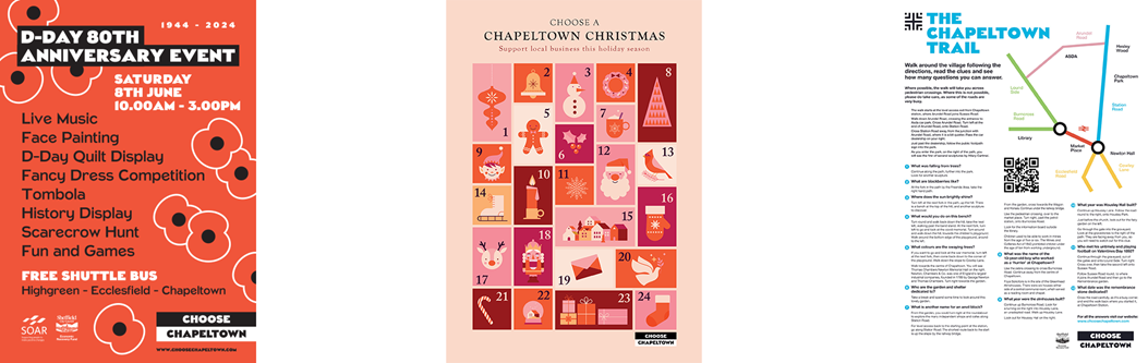 Posters for events that tool place in Chapeltown.