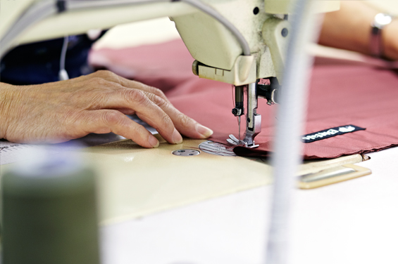A Buffalo Systems jacket being sewn together.
