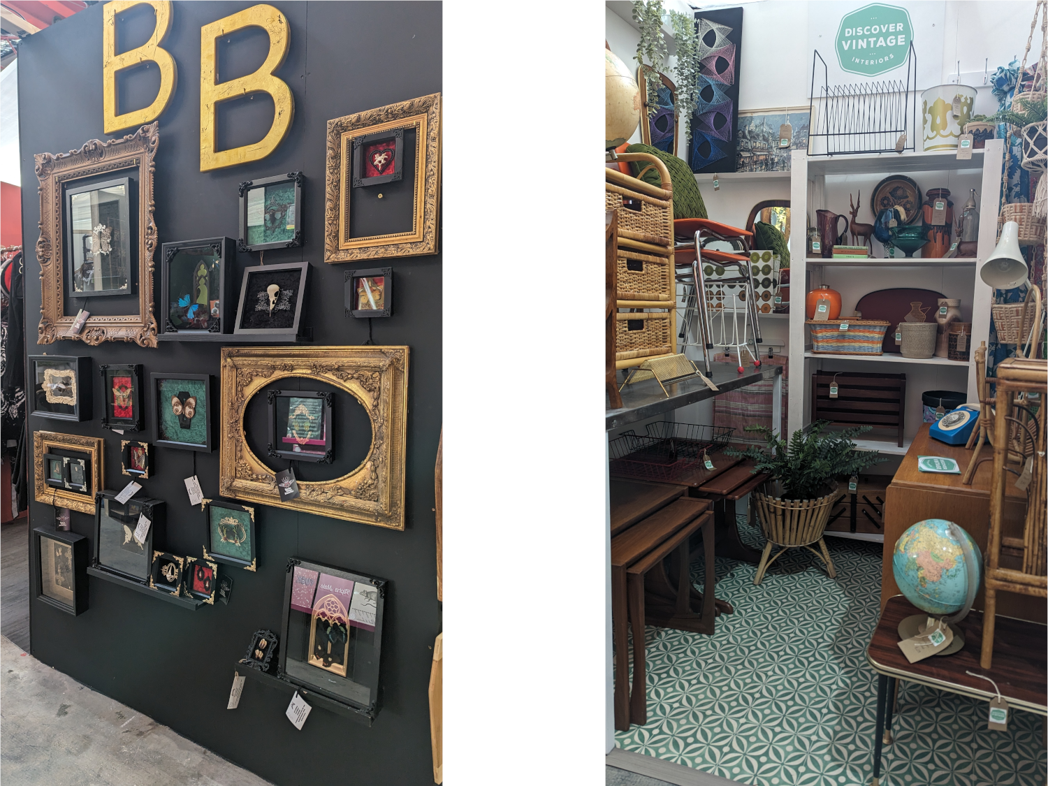 A picture frame stall and a home wares stall in the Red Brick Market.