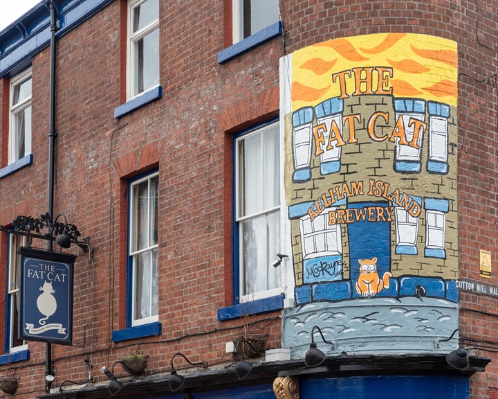 The exterior of The Fat Cat pub.
