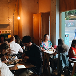 The interior of the coffee shop and restaurant Elm.